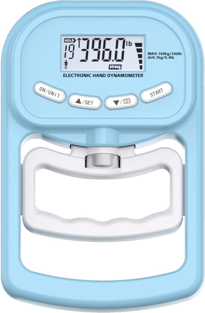 Elektronische handdynamometer - 180 kg Gripsterktetrainer - Oplaadbare elektronische handdynamometer - Digitale gripsterktetester - Verstelbare handgreepdynamometer - Met lcd-scherm - Voor krachttraining - Blauw