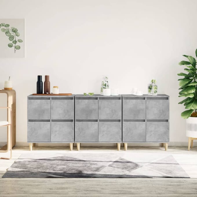 vidaXL - Dressoirs - 3 - st - 60x35x70 - cm - bewerkt - hout - betongrijs