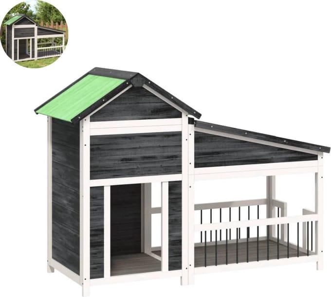 Hondenhok - Buiten - Bench - Ren - Weerbestendig - Kennel - Rek - Grijs