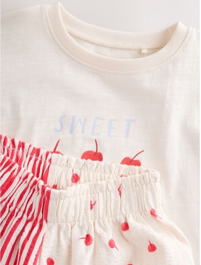 Next - Meisjes - Set van T-shirt met korte mouwen en short - Wit
