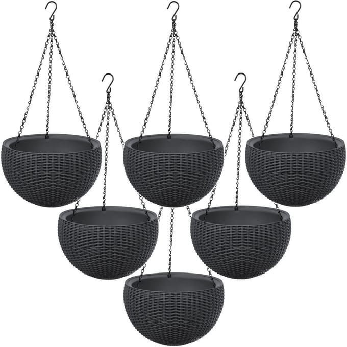 Keter Sphere Planter - Set van 6 stuks bloempot - Hangpot - Antraciet