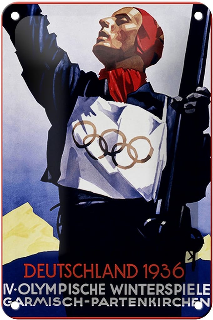 Blechschild Spruch 12x18cm Olympische Winterspiele 1936