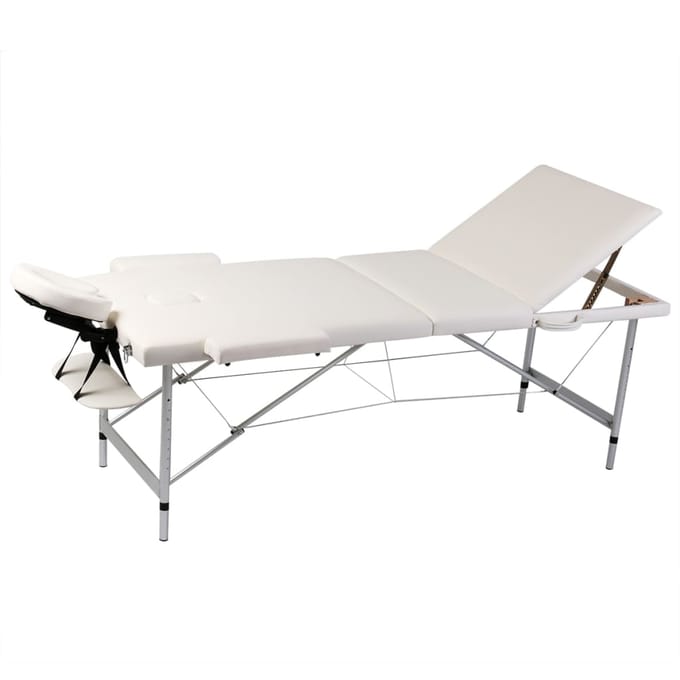 vidaXL - Inklapbare - massagetafel - 3 - zones - met - aluminium - frame - (creme)