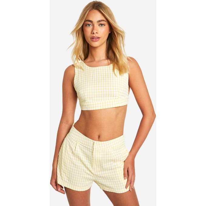 boohoo Dames Gingham Rugloze Crop Top | Citroen | Maat: 44