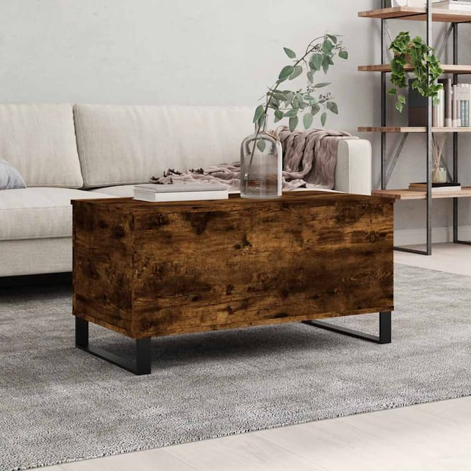 vidaXL - Salontafel - 90x44,5x45 - cm - bewerkt - hout - gerookt - eikenkleurig