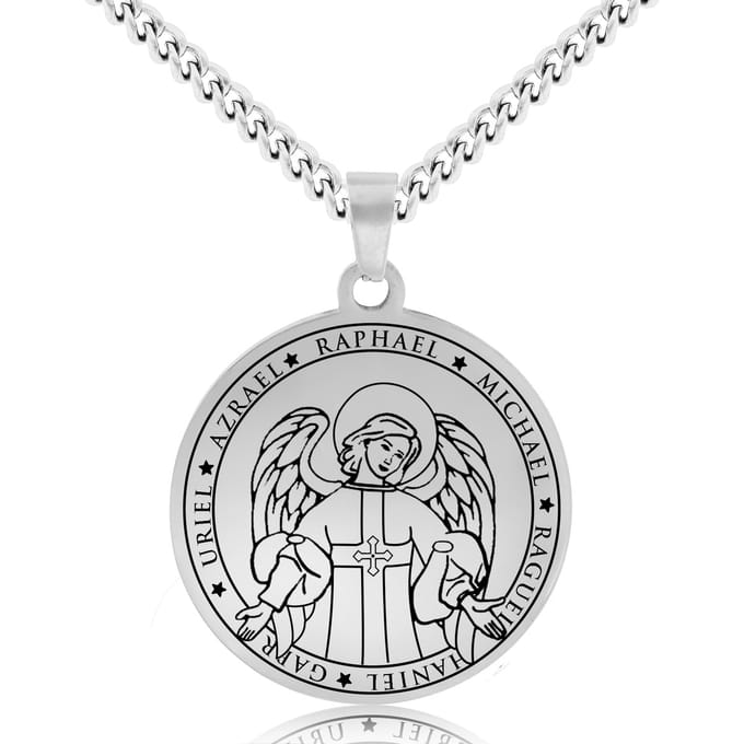 Beschermengel Rafaël Ketting Zilverkleurig - Aartsengel Talisman / Medalion - Engelen Hanger - 60cm