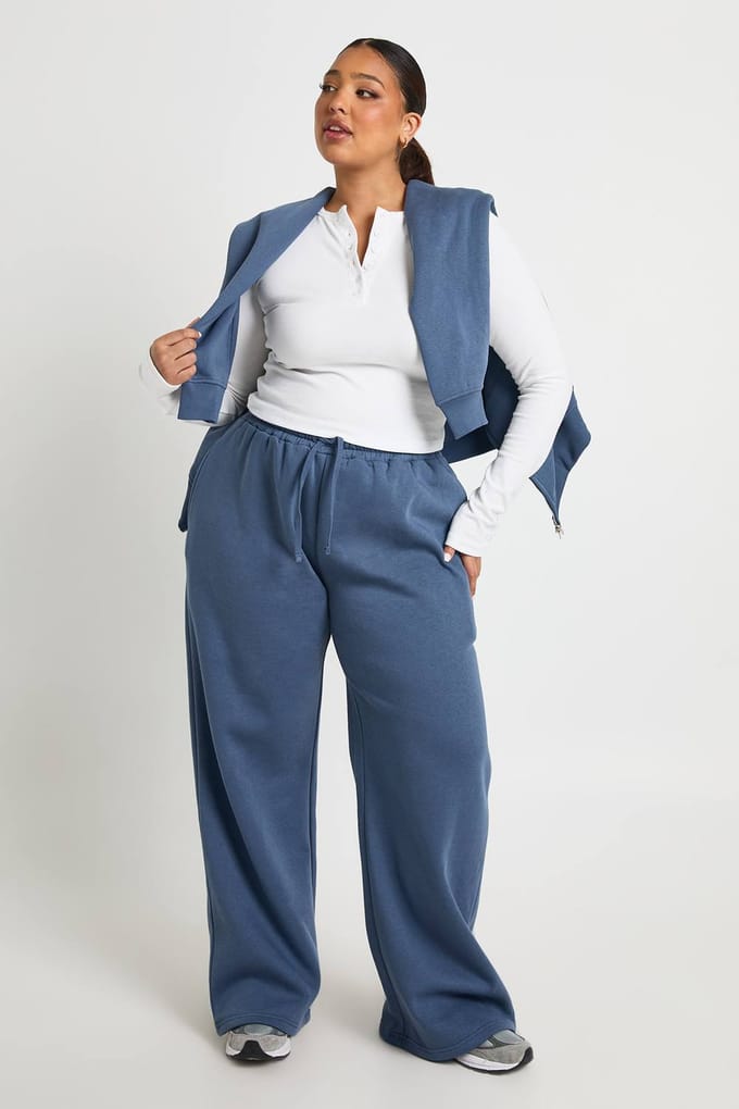 boohoo Dames Plus Dubbele Rits Trechter Hals Sweatshirt Trainingspak | Navy | Maat: 24