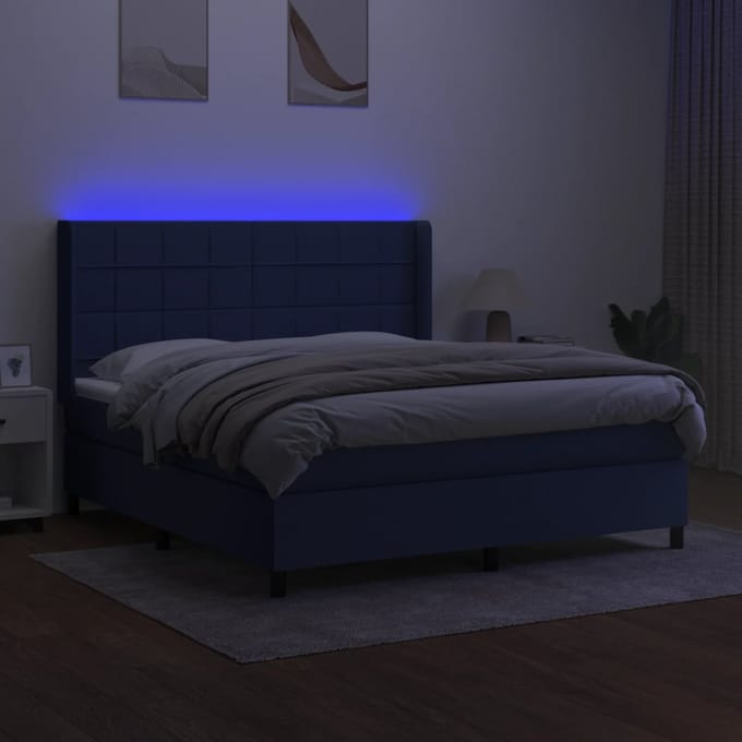 vidaXL - Boxspring - met - matras - en - LED - stof - blauw - 180x200 - cm