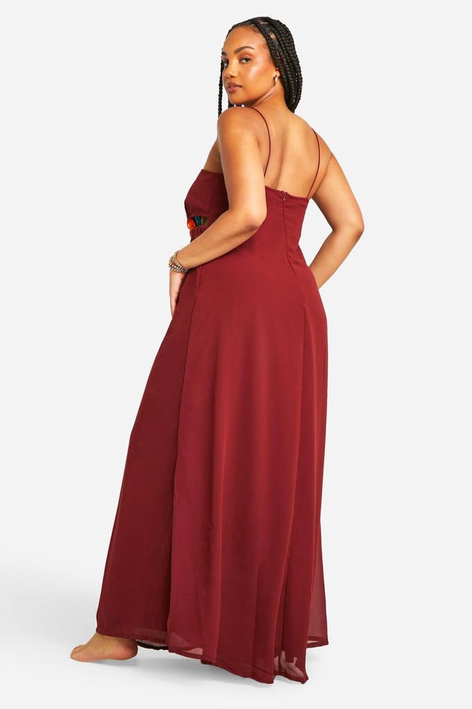 boohoo Dames Plus Met Kralen Versierde Strand Maxi Jurk | Dark Red | Maat: 28