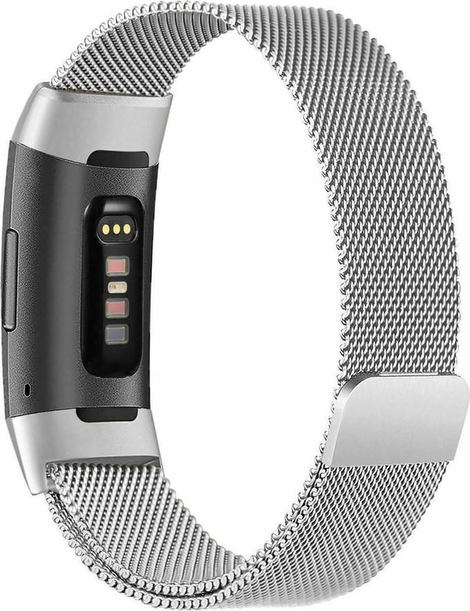 New Age Devi - Geschikt voor Fitbit Charge 4 - Milanese band - zilver - Large