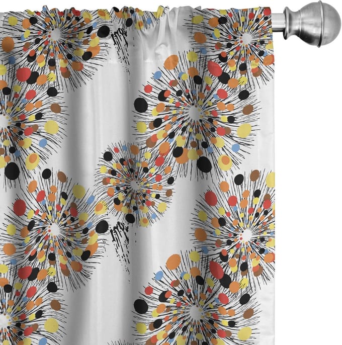 ABAKUHAUS – Abstracte geometrie gordijnen – 2x75x175 cm – microvezel wit/multicolor