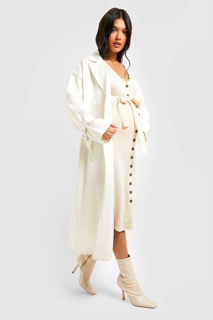 boohoo Dames Zwangerschaps button-down gebreide midi jurk | Havermout | Maat: 44