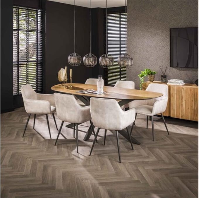 Eettafel Tessaro organisch visgraat teakhout 215 cm - Naturel