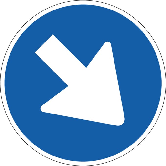 Verplichte rijrichting rechts sticker, D2 300 mm