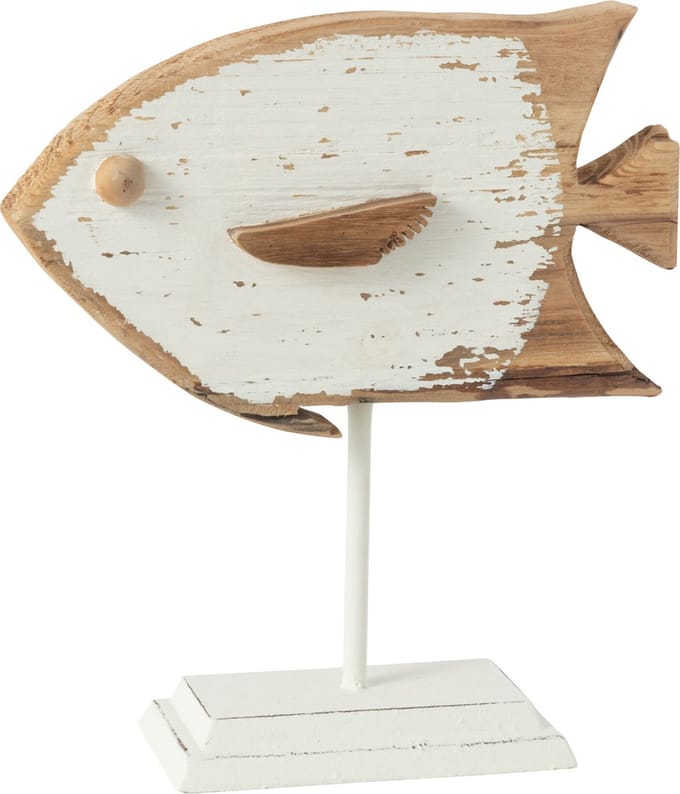 J-Line decoratie Vis Boli - ijzer/sparhout - wit/naturel - small