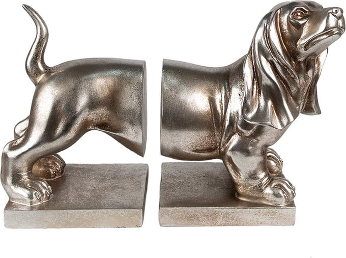 Clayre & Eef Boekensteunen Set van 2 Hond Teckel 36x12x19 cm Zilverkleurig Polyresin