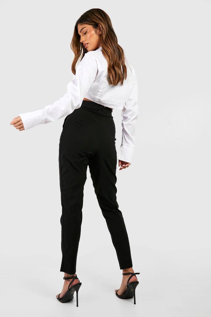 boohoo Dames Super Stretch Tapered Tailored Trouser | Zwart | Maat: 44