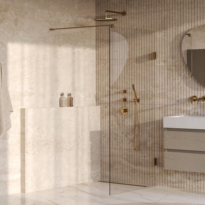 Brauer Void - Inloopdouche - Helder Glas - 90 x 200 cm - incl. Glascoating - PVD Goud Geborsteld