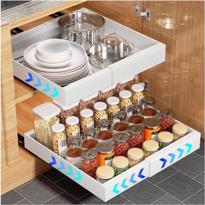 Virtubuy - Telescopic Drawer - Uittrekbare Keukenorganizer - Wit - Aanpasbare