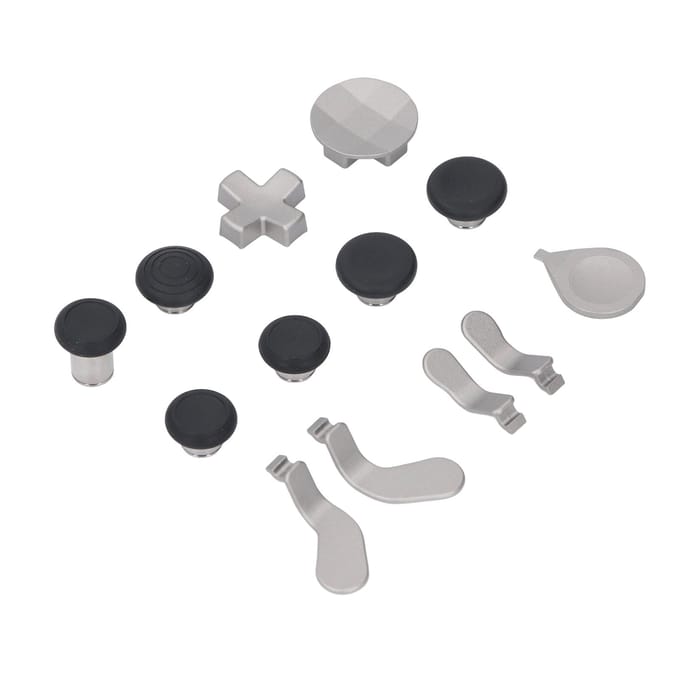 Pack de composants de manette de jeu argenté avec étui de rangement, station de charge, 6 joysticks, 4 palettes, 2 D gray
