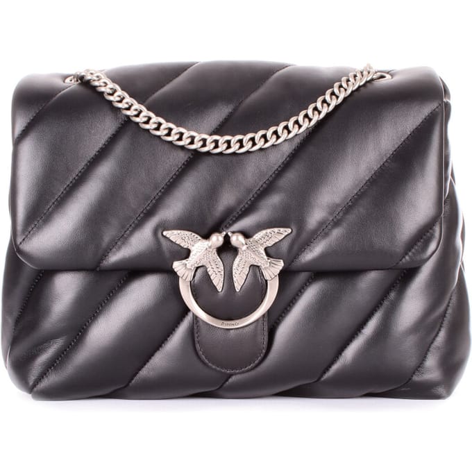 PINKO Leren Schoudertas Love Puff Big CL Sheep Nappa Black - Old Silver Zwart