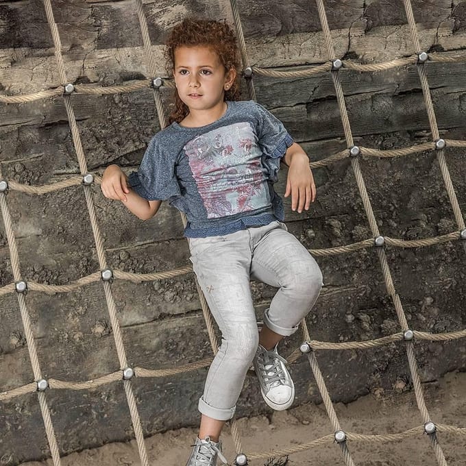 DJ Dutchjeans T-shirt Don't Think Too Much dark mid blue melange   -  Maat  92