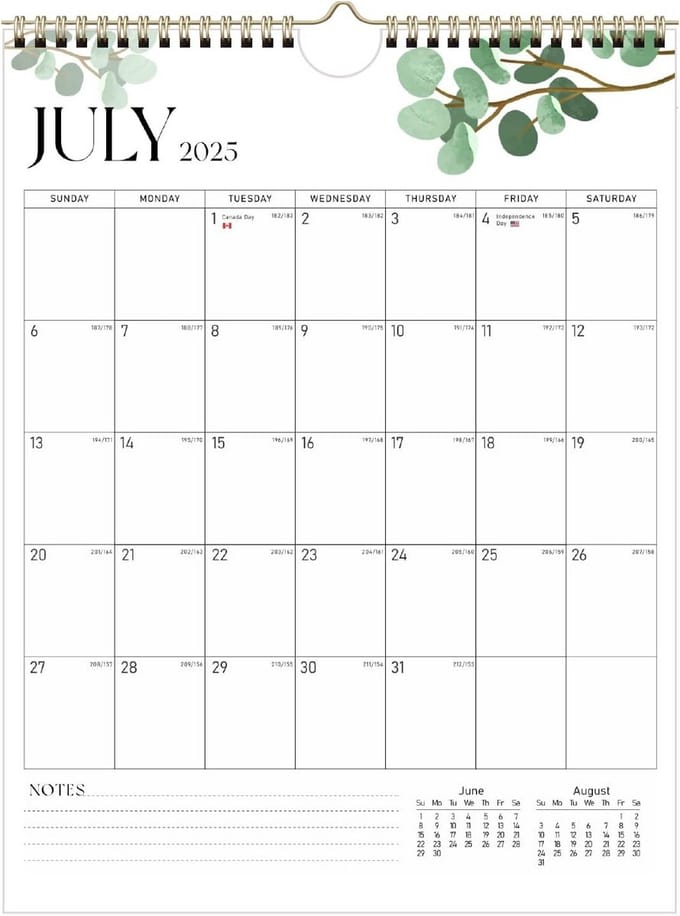 Wandkalender 2025-2026 18 Maanden Groen Bladmodel met Spiraalbinding