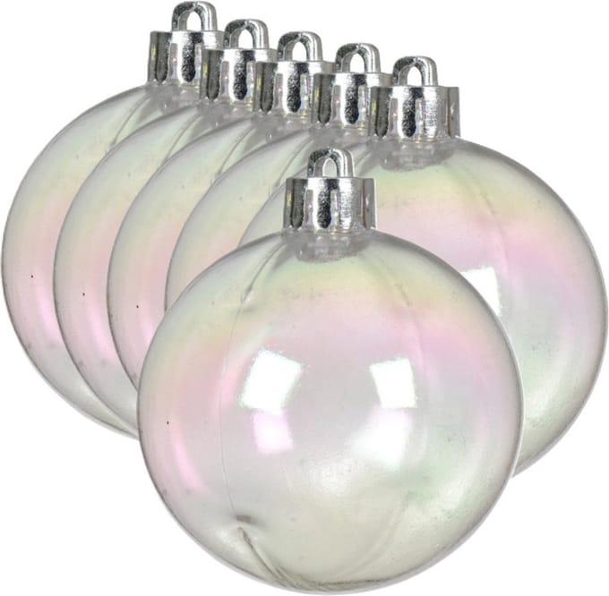 Decoris kerstballen - 6x stuks - 8 cm - transparant parelmoer -kunststof -kerstversiering