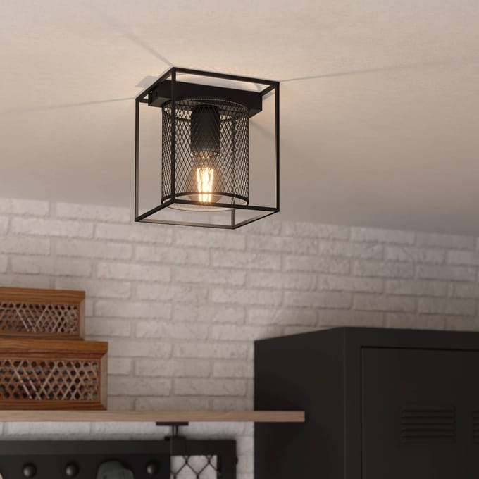 EGLO Plafondlamp Catterick, zwart, een kooikap