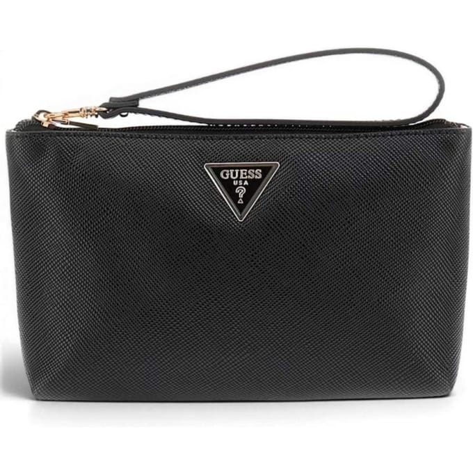 Guess Achette Laurel ii sl Wristlet Pouch Woman Black Saffiano effect met Lace