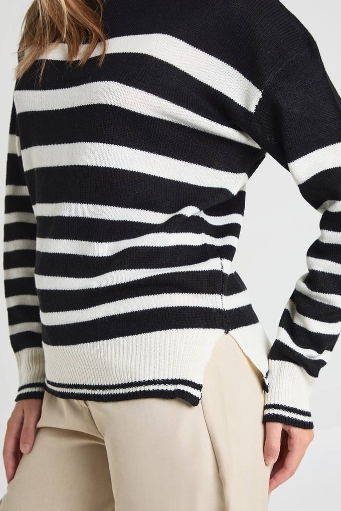 boohoo Dames Stripe Roll Neck Jumper | Zwart | Maat: Small