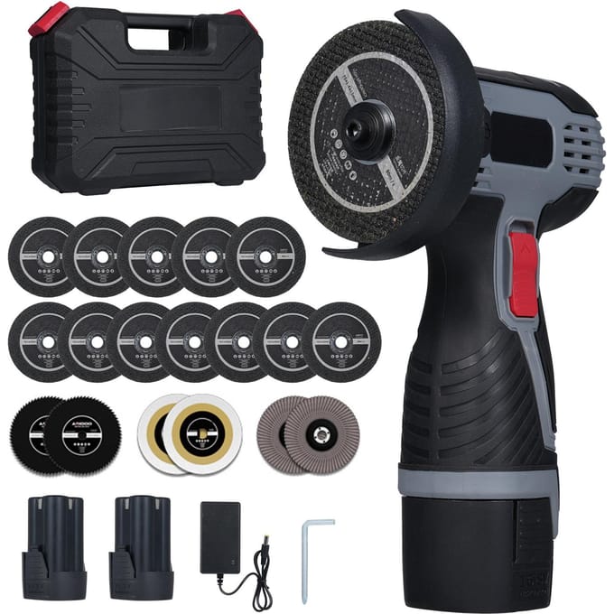 Borstelloze Haakse Slijper 17000RPM Accu Haakse Slijper Elektrisch Slijpgereedschap Mini Haakse Slijper Deluxe Package & 2 Battery-EU plug zwart