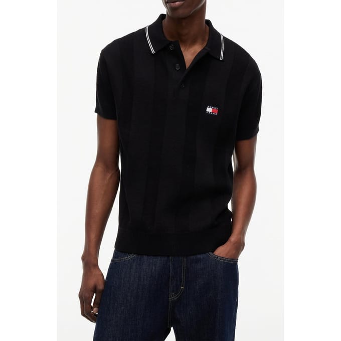 Tommy Hilfiger Regular Ss Badge Knit Black Größe: M | Poloshirts Outlet | Herren | Schwarz