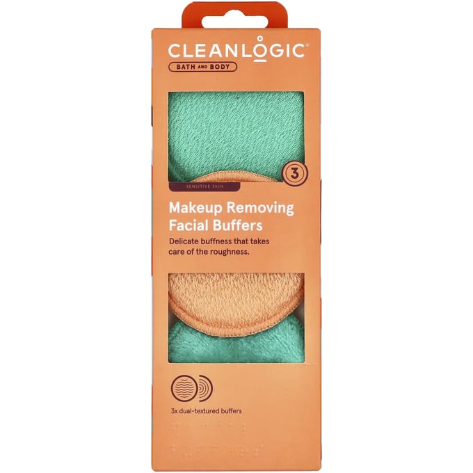 CleanLogic, Bad & Lichaam, Gezichtsbuffer voor Make-up Verwijderen, 3 Buffers met Dubbele Textuur beige