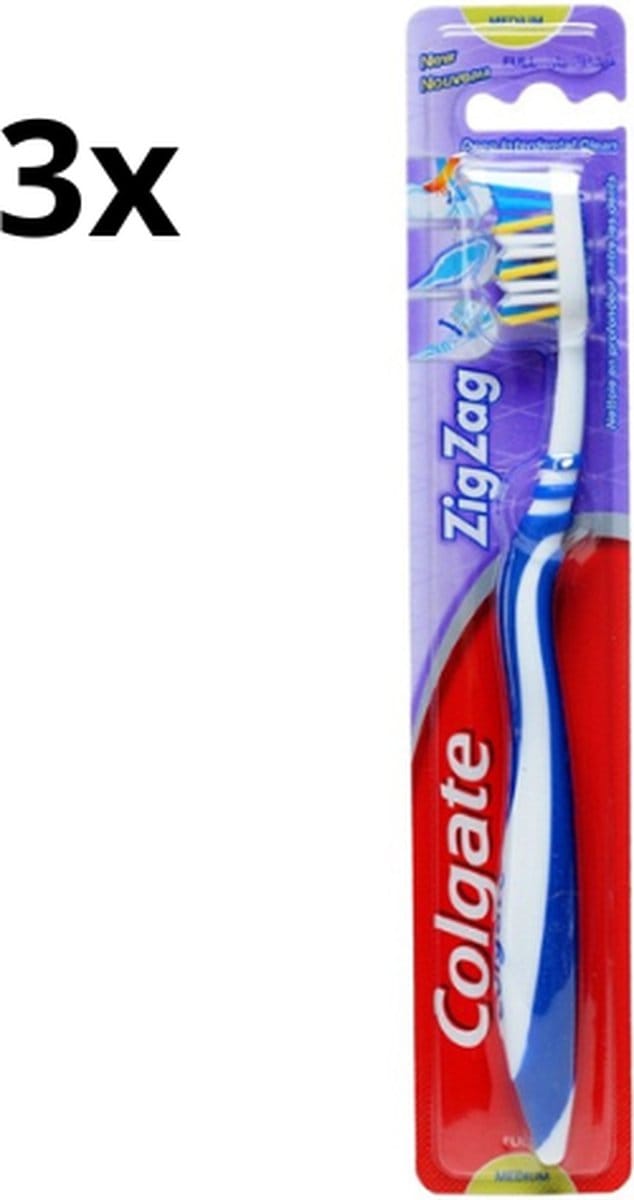 3x Colgate Tandenborstel Zig Zag - Medium - Voordeelverpakking