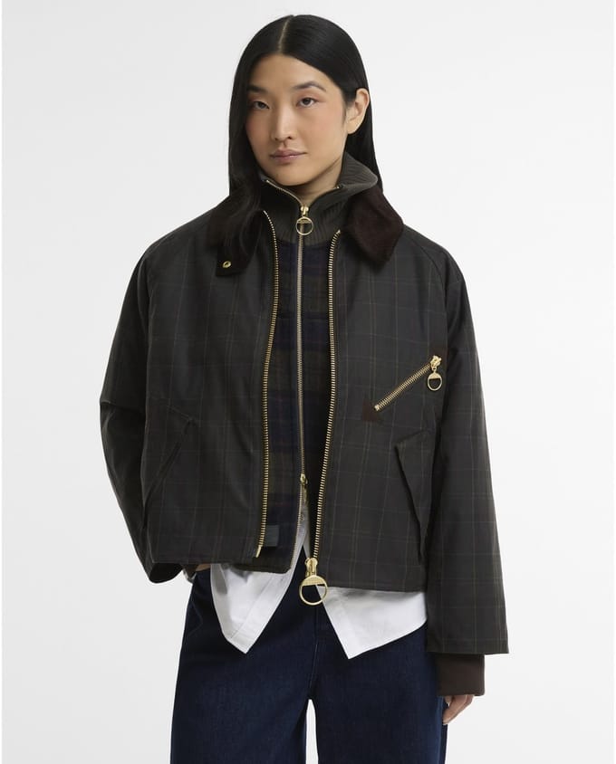 Barbour Arlene Checked Wax groene gewaxt katoenen jas
