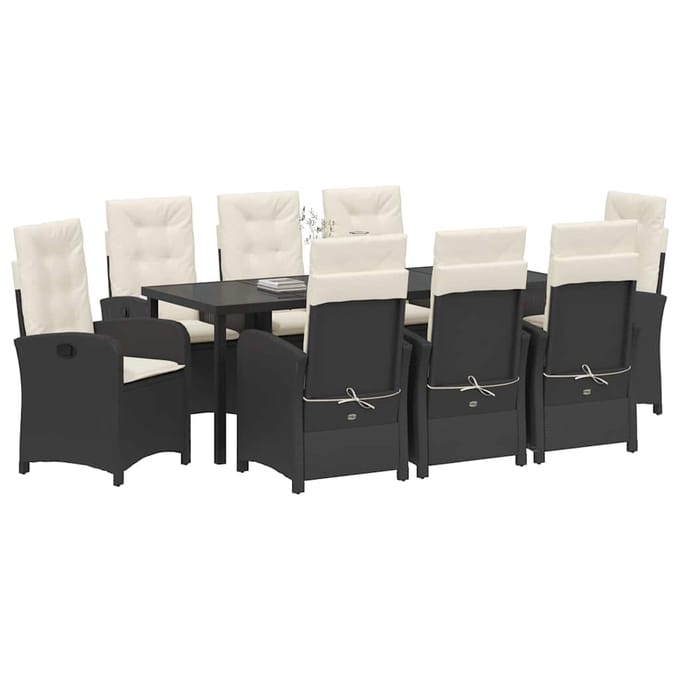 vidaXL - Tuin - Eettafel - Set - 9 - st - Zwart - poly - rattan