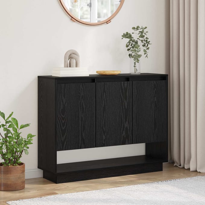 vidaXL - Dressoir - Zwart - Eiken - 97 - x - 29 - x - 75 - cm - Bewerkt - hout