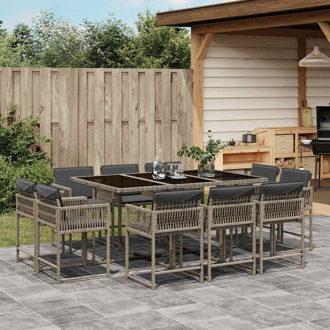vidaXL - 11-delige - Tuinset - met - kussens - poly - rattan - grijs