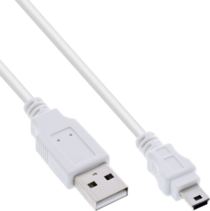 InLine® USB 2.0-minikabel, USB A male naar mini B male 5-pin, wit, 1m