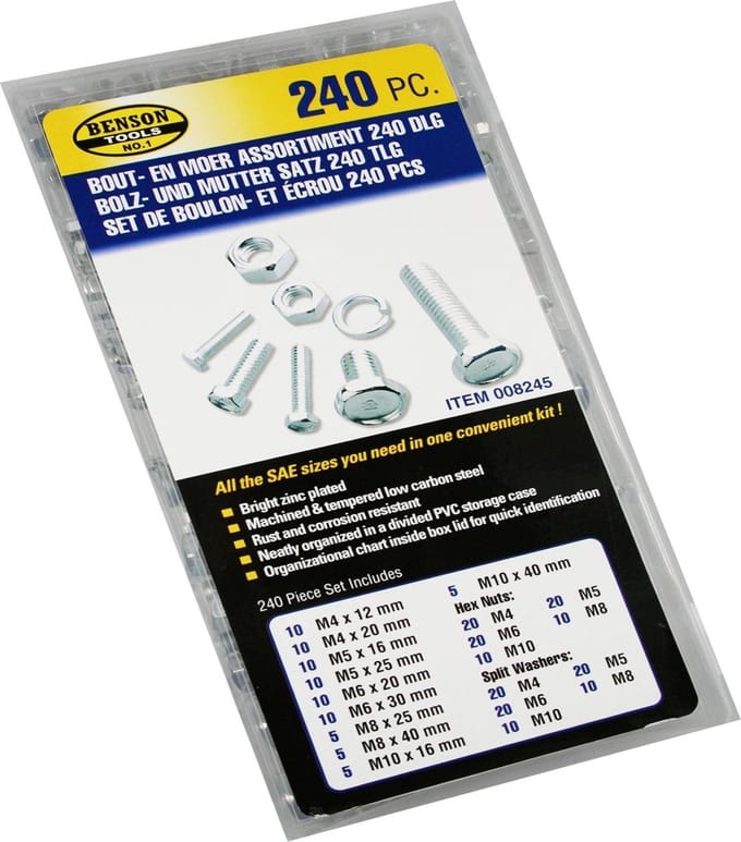240 stuks bouten, moeren en ringen assortiment