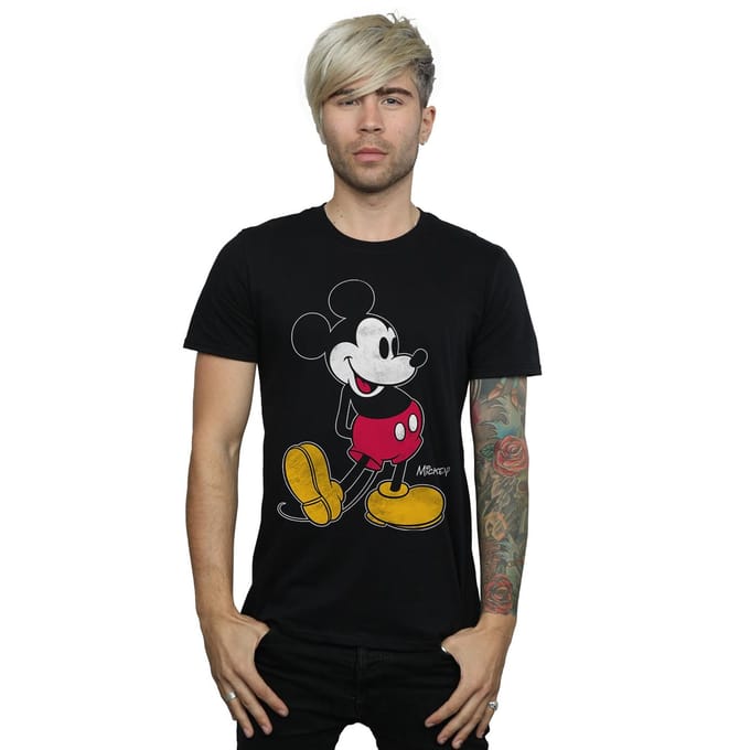 Disney Heren Mickey Mouse Classic Kick T-Shirt (Zwart)
