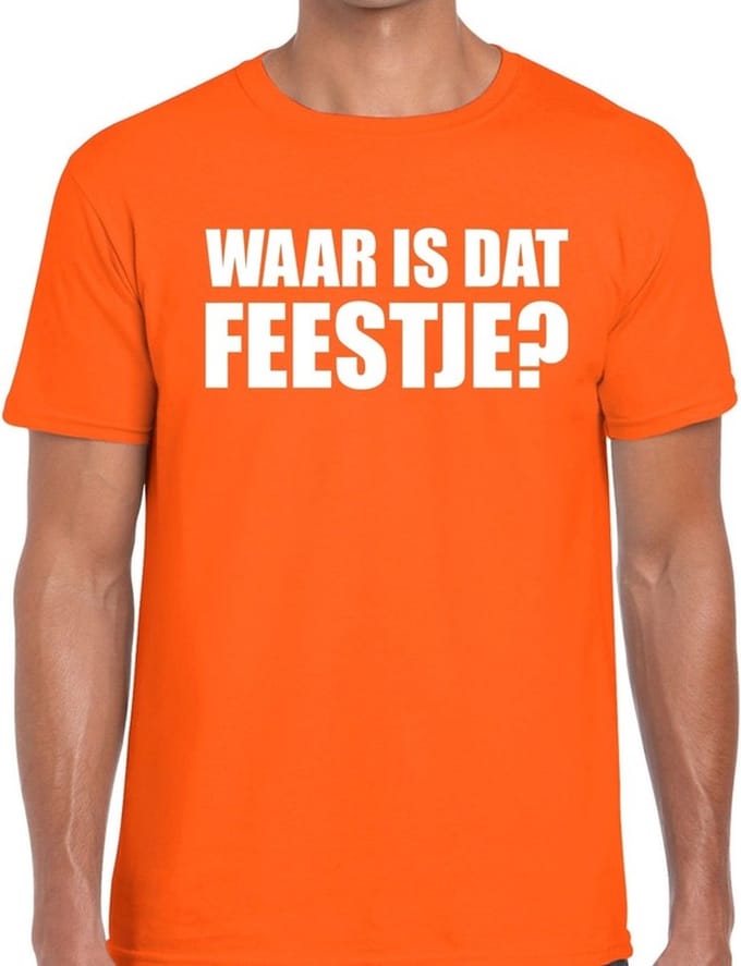Waar is dat feestje heren shirt oranje - Heren feest t-shirts S
