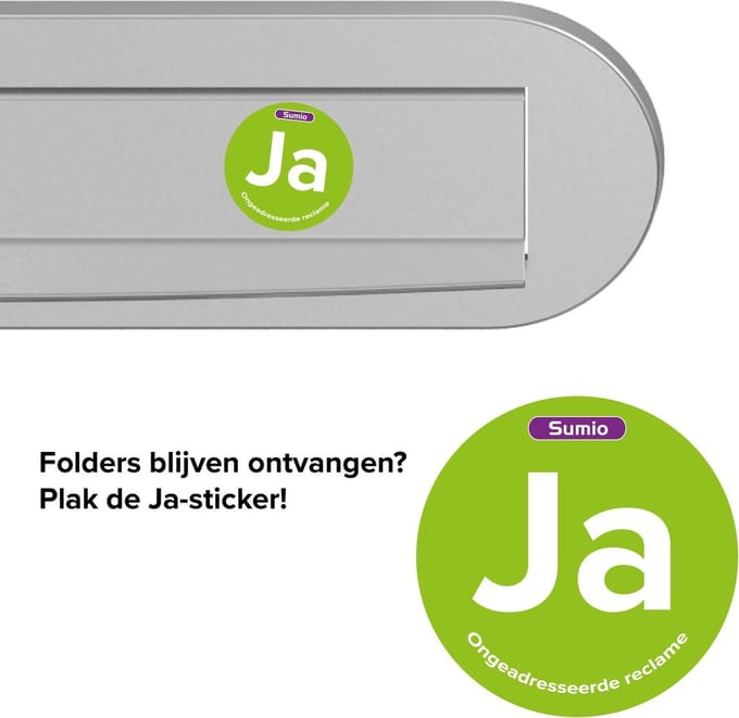 Ja Ongeadresseerde reclame Brievenbus sticker 3 x 3 cm
