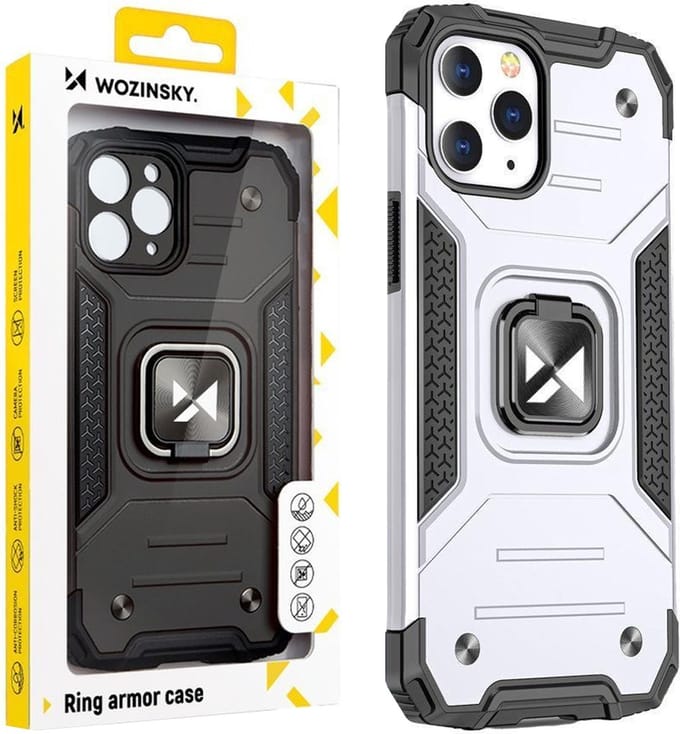 Wozinsky Ring Armor Serie - Beschermhoes voor iPhone 14 Pro Max - Magnetische Ringhouder - Zilver