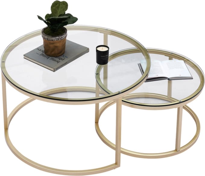 Bolt Edge Salontafel - Set van 2 - Rond - Glas Goud - Landelijk - Woonkamer