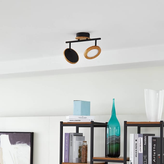 Lindby LED spot Manel, hout, 37 cm lang, 2-lamps