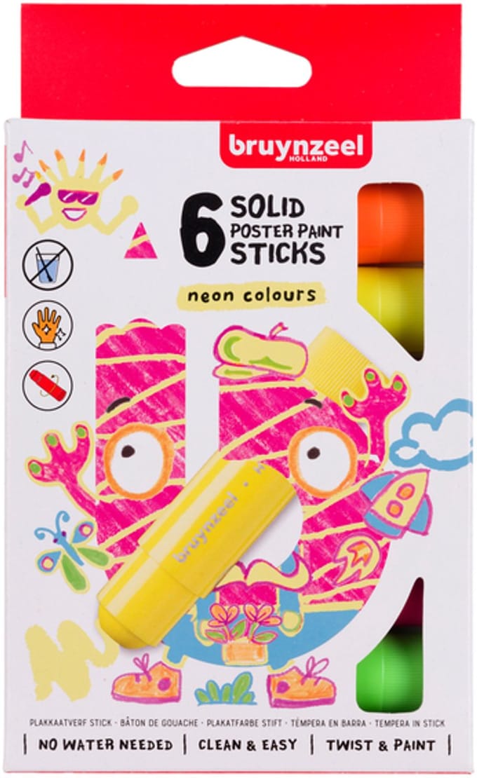 Verfstift bruynzeel kids 6st ass neon | 6 stuks
