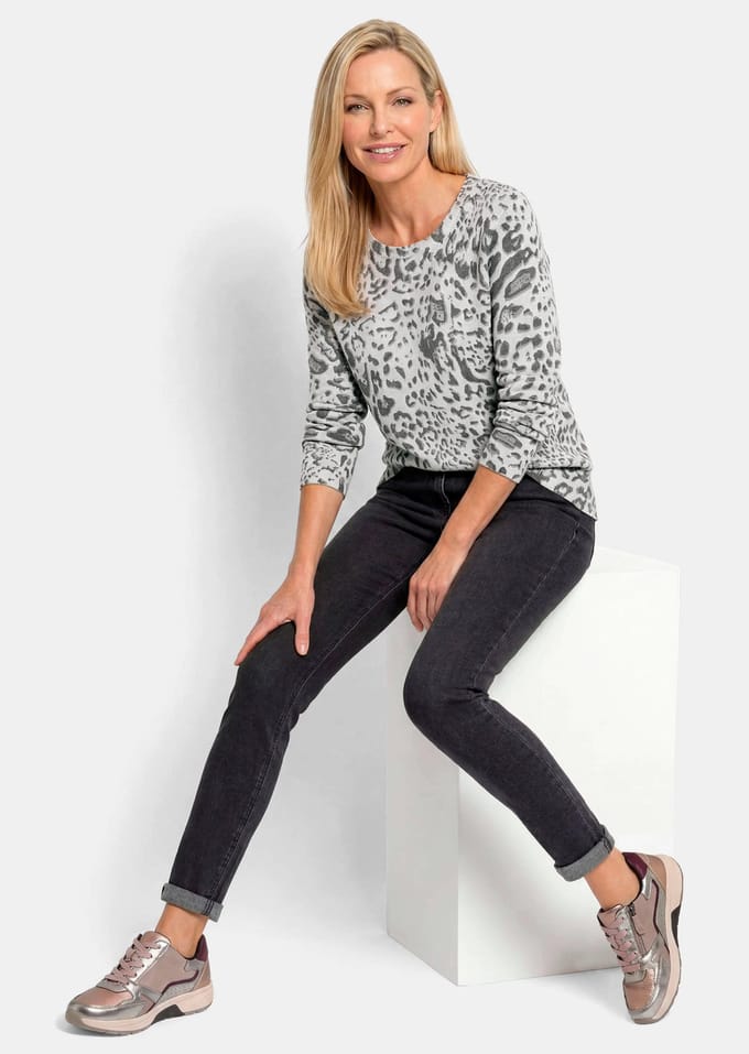 Gedessineerde pullover van kasjmier - grijs / zwart / gedessineerd - Gr. 24 van Goldner Fashion