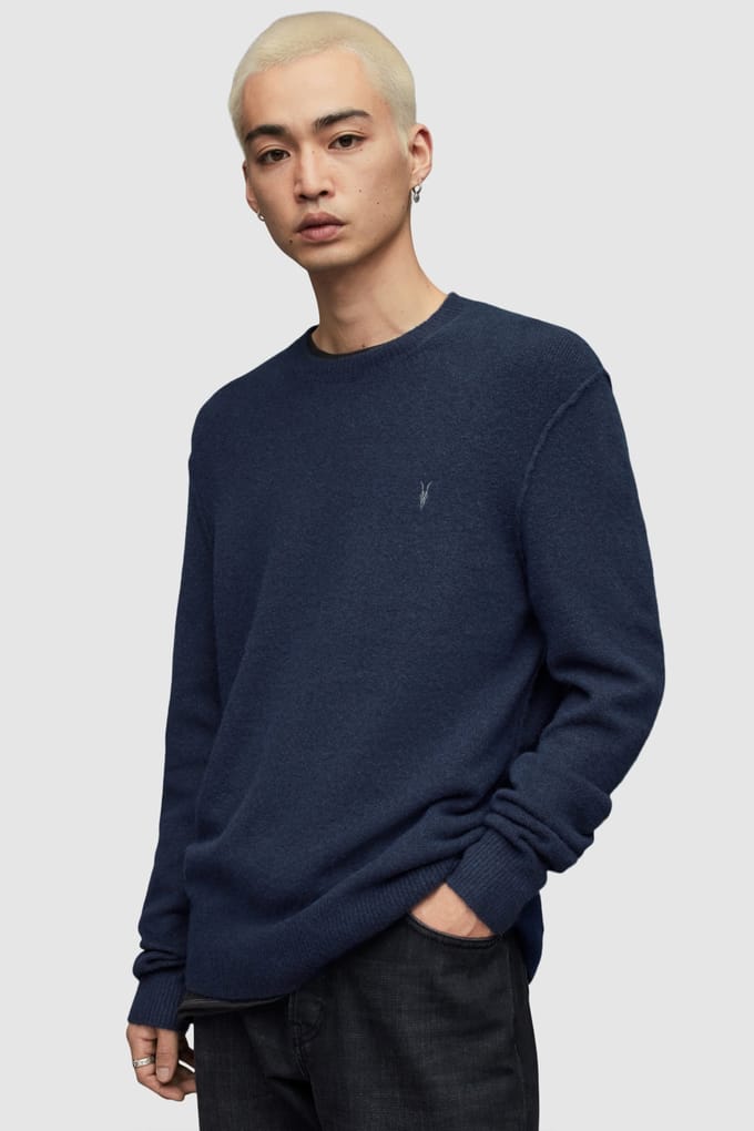AllSaints Statten Crew Deep Blue Taglia: XXL | Maglioni a maglia Outlet | Uomo | Blu